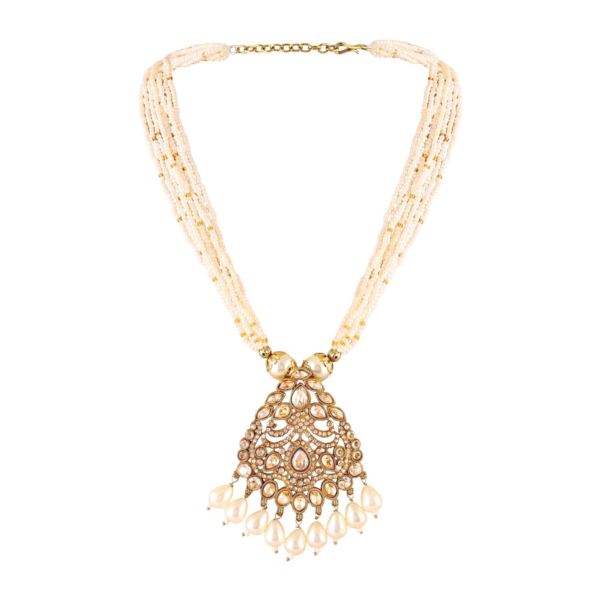 Traditional Kundan Layered Necklace with Matching Earrings