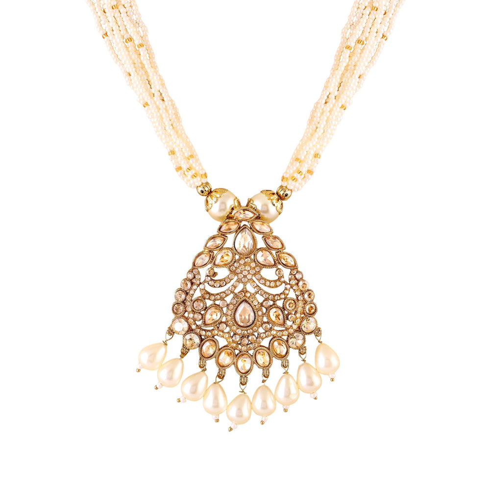 Traditional Kundan Layered Necklace with Matching Earrings