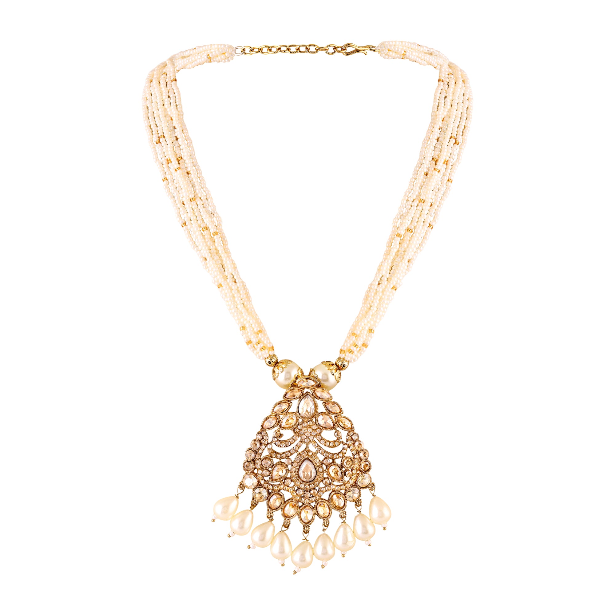 Traditional Kundan Layered Necklace with Matching Earrings