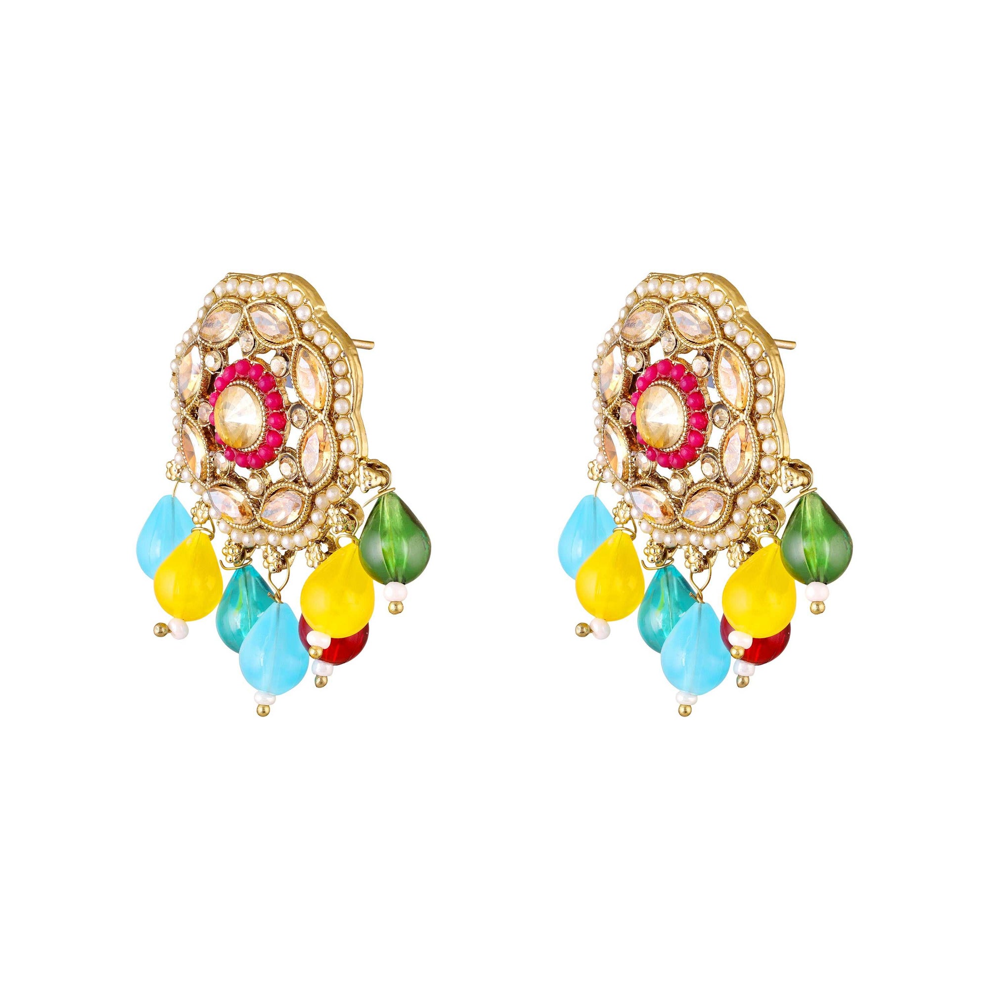 Traditional Kundan & Beaded Multicolor Pendant Necklace Set