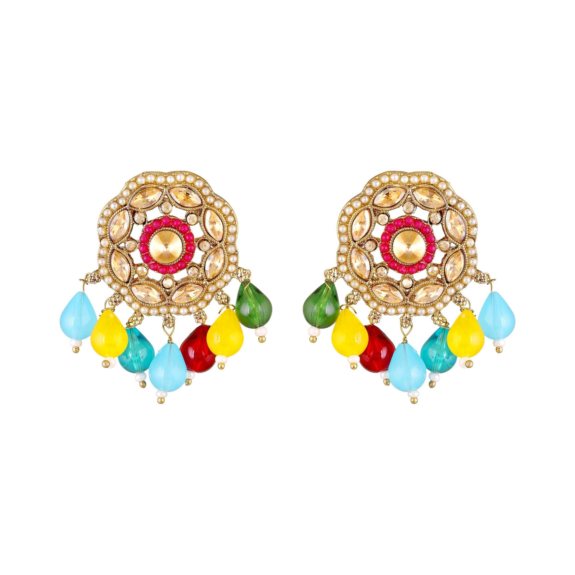 Traditional Kundan & Beaded Multicolor Pendant Necklace Set