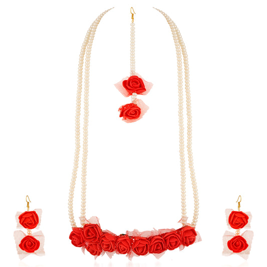 Exquisite Gotta Patti Red Floral inspired Necklace set