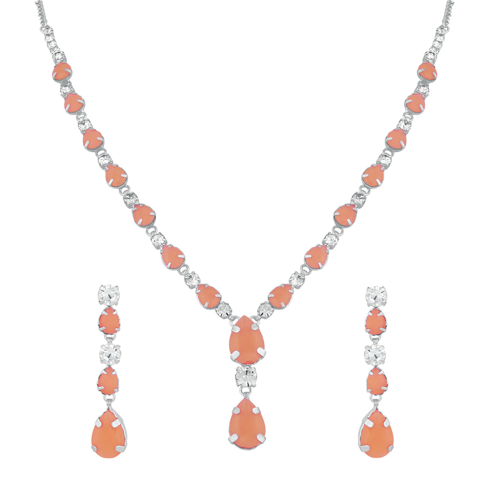 Alluring Carrot Pink Crystal Necklace set