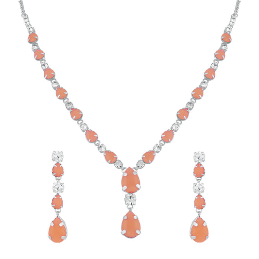 Alluring Carrot Pink Crystal Necklace set