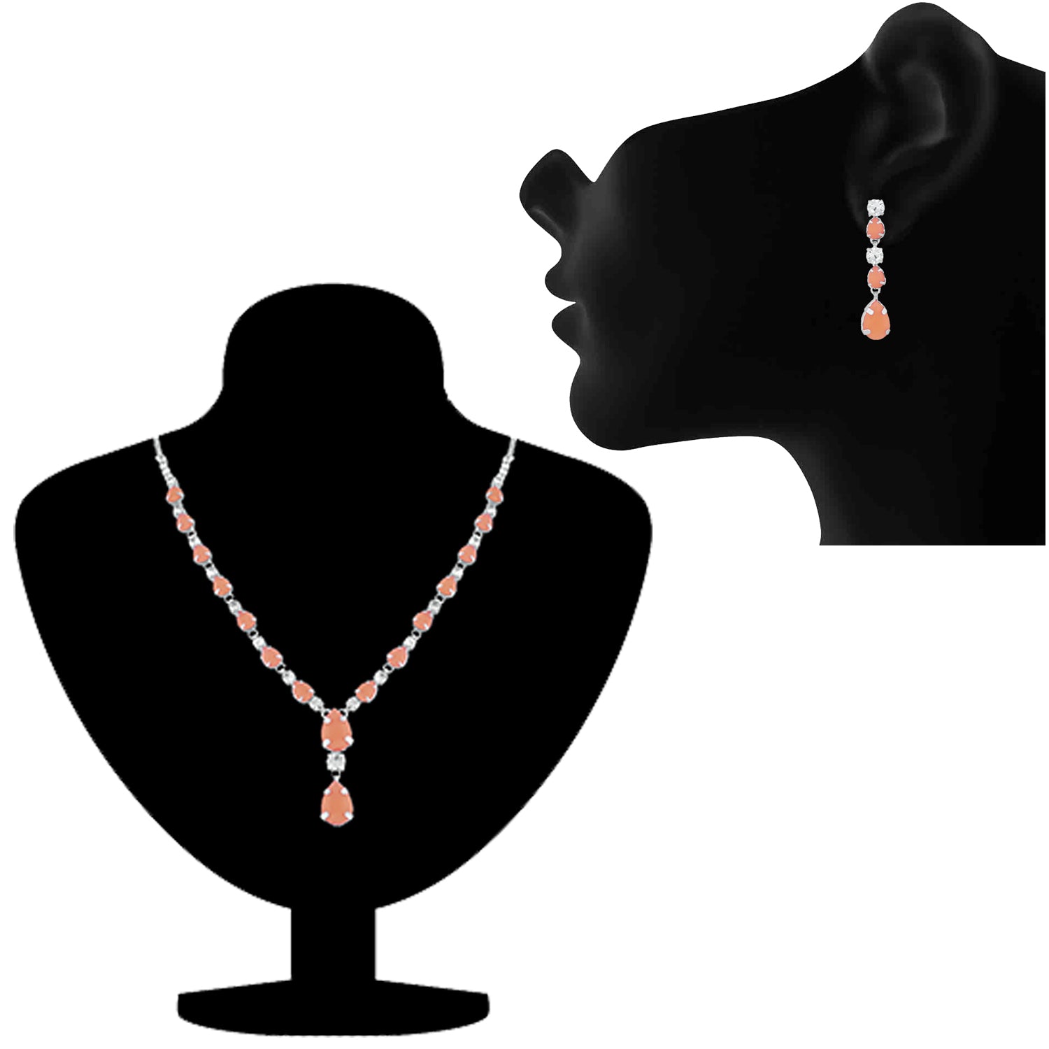 Alluring Carrot Pink Crystal Necklace set