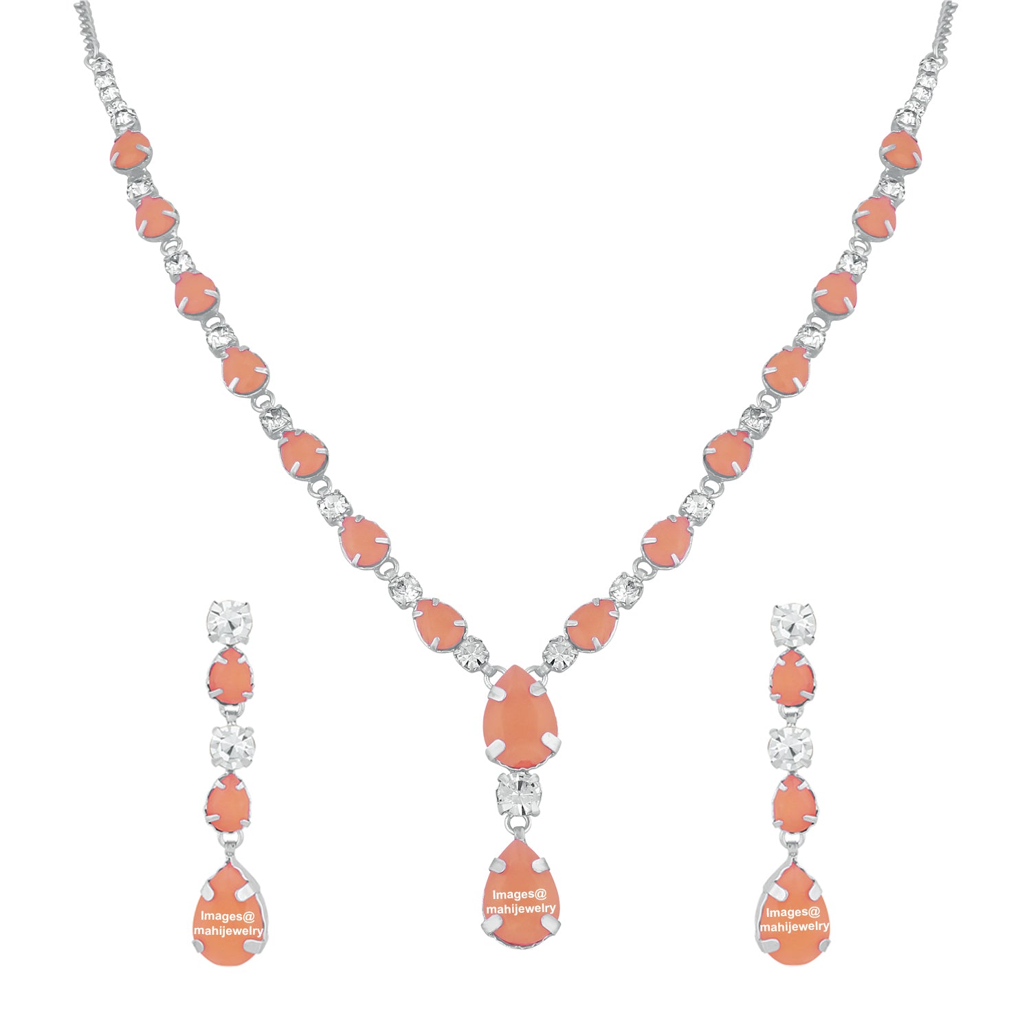 Alluring Carrot Pink Crystal Necklace set