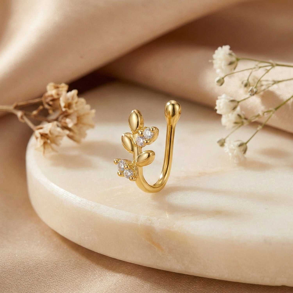 Leaf Shaped Designer Non-Piercing Nose Ring