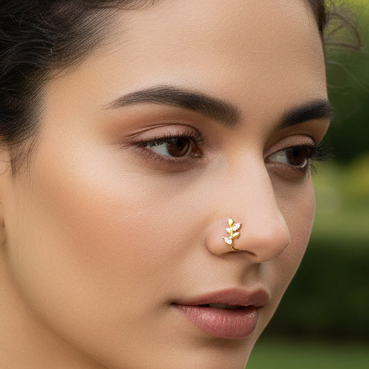 Leaf Shaped Designer Non-Piercing Nose Ring