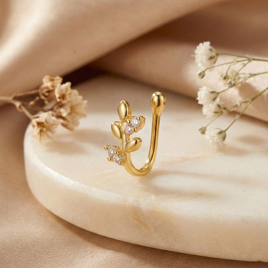 Leaf Shaped Designer Non-Piercing Nose Ring