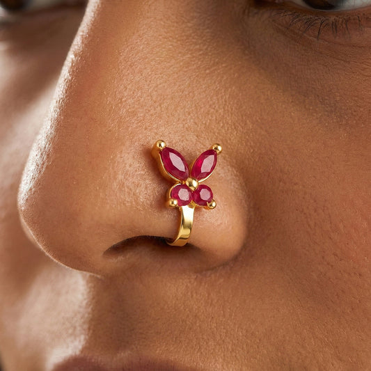 Red Ruby Floral Non-Piercing Adjustable Nose Ring