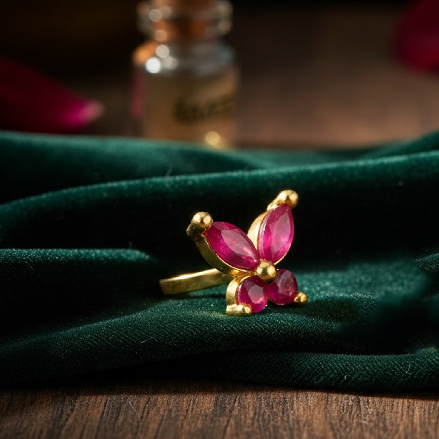 Red Ruby Floral Non-Piercing Adjustable Nose Ring