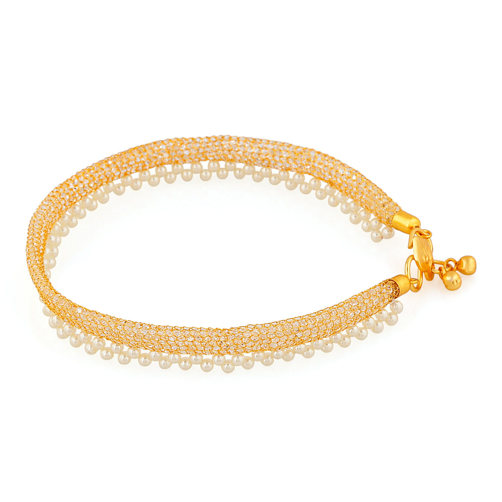 Mahi Gold Plated Dazzling Crystals Payal for girls and women PL1100137G
