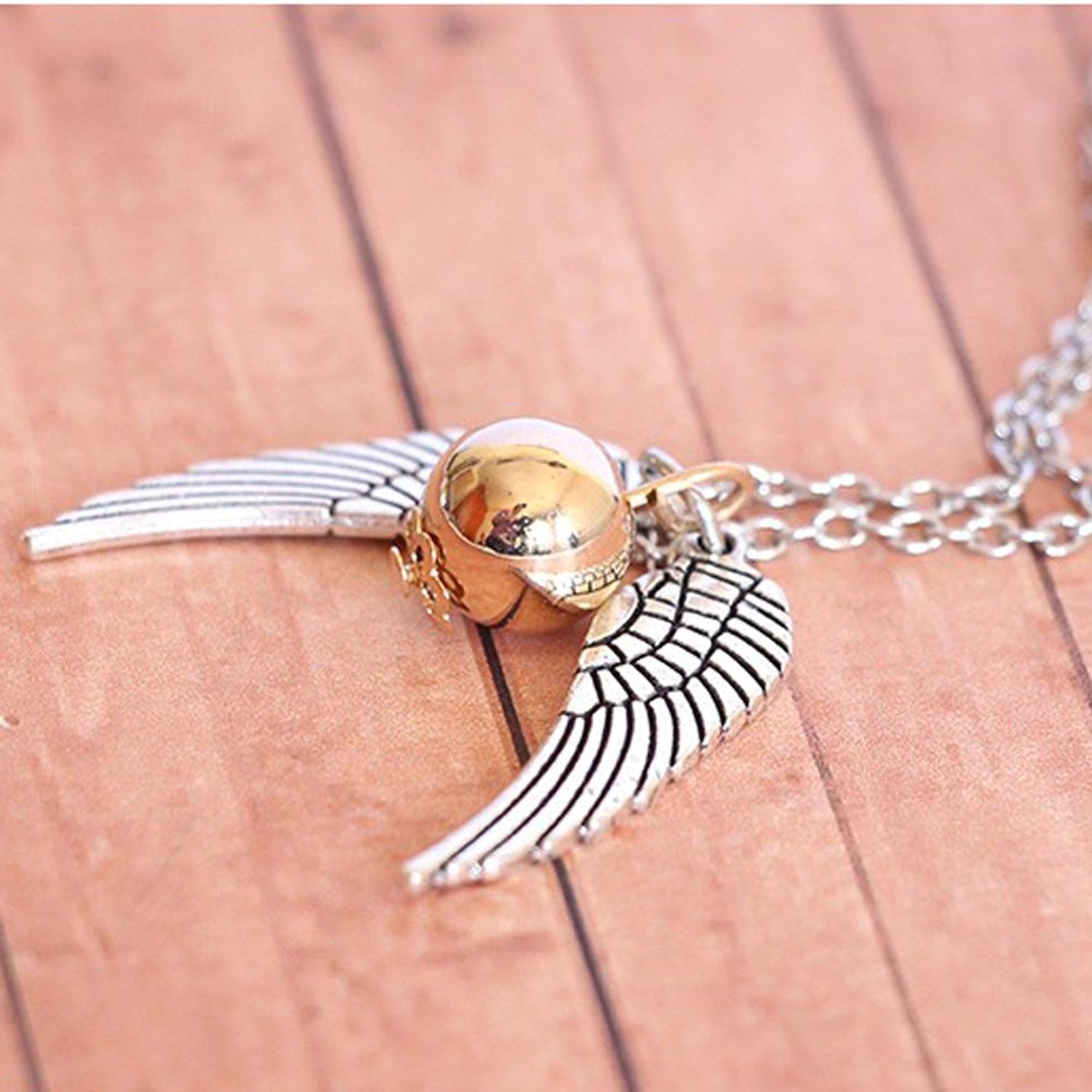 Wings and Ball Snitch Silver Golden Unisex Metal Pendant