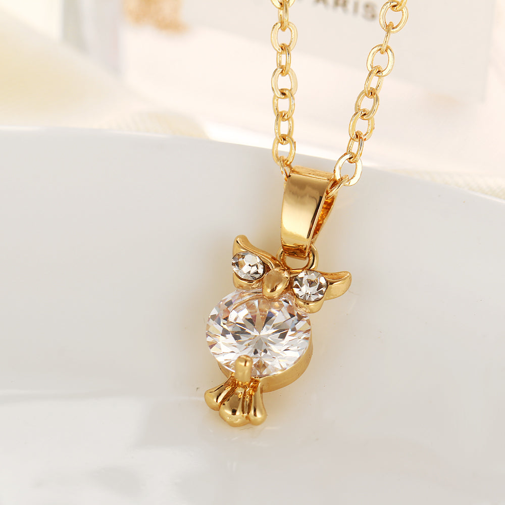 Valentine Gift Hooting Nocturnal Owl Pendant with Crystals