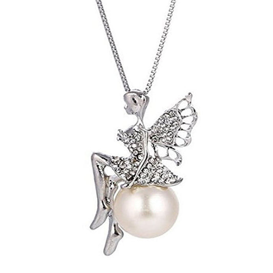 Valentine Gift Fashion Long Chain Angel Wings Pendent with Artificial Pearl