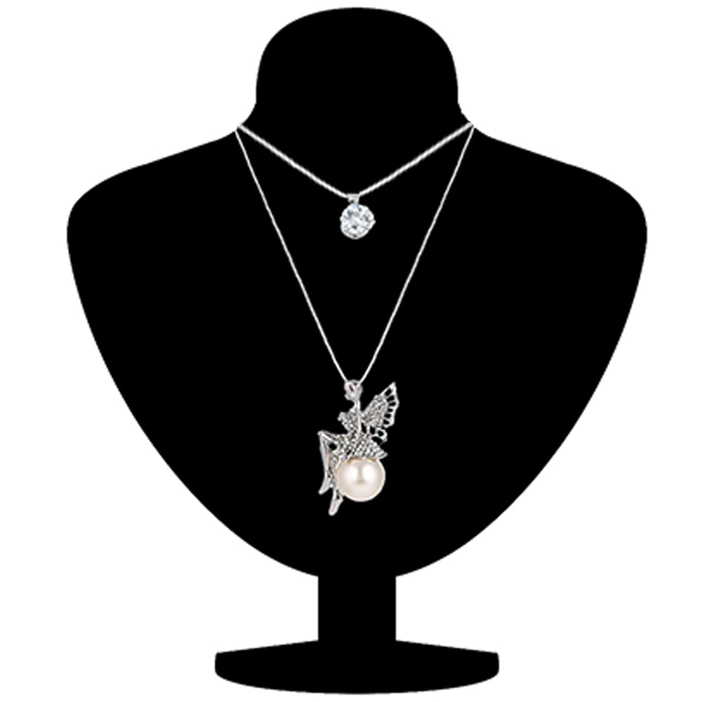Valentine Gift Fashion Long Chain Angel Wings Pendent with Artificial Pearl