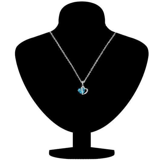 Valentine Gift Heart Shape Pendant with Aqua Blue Crystals