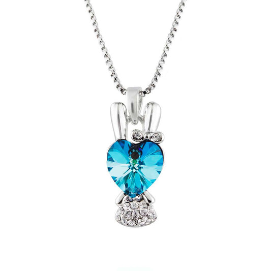 Valentine Gift Heart Pendant with Aqua Blue Crystal