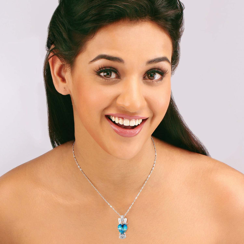 Valentine Gift Heart Pendant with Aqua Blue Crystal