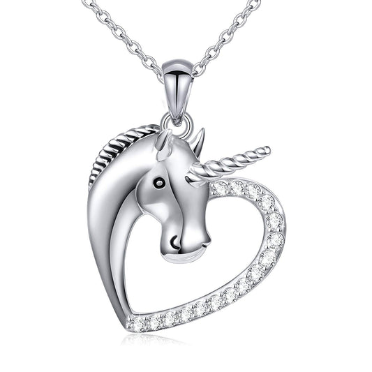 Heart Love Innocent Unicorn CZ Pendant