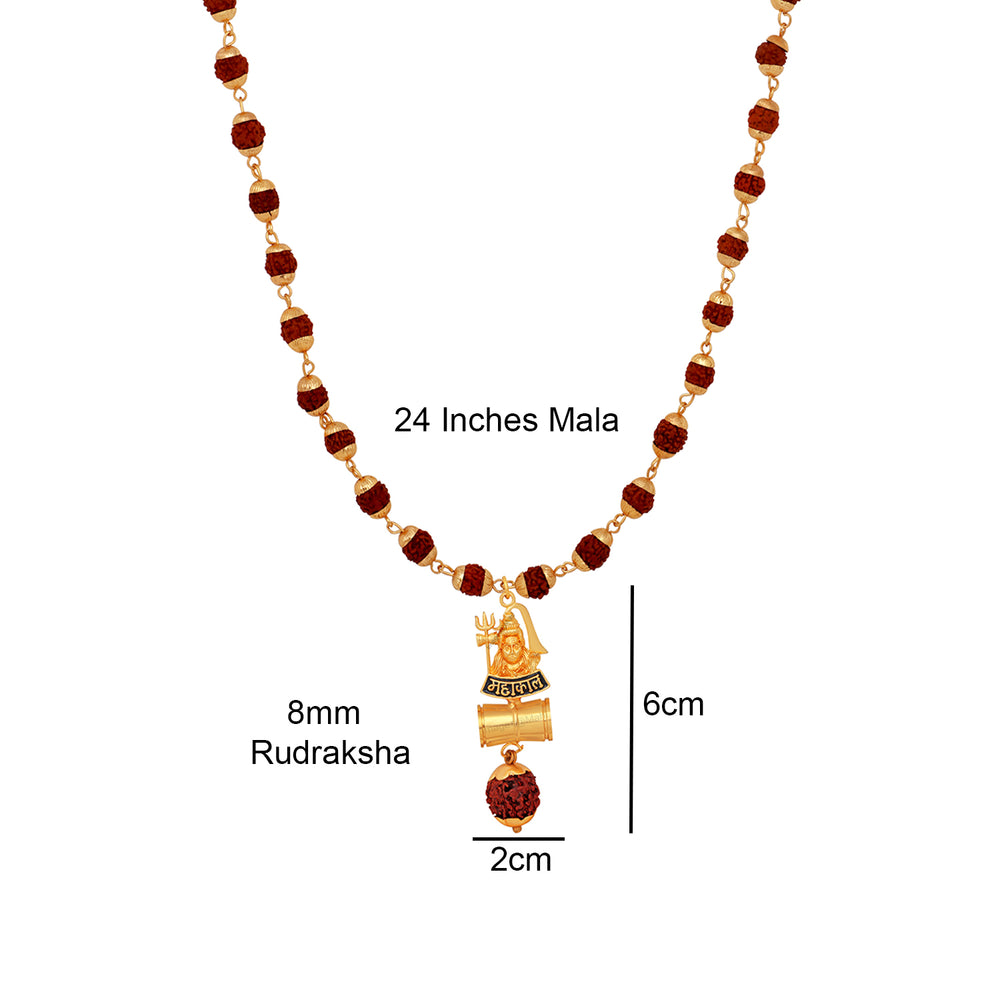 Lord Shiv / Mahakal Trishul and Damru Pendant with 24 Inch Rudraksh Mala