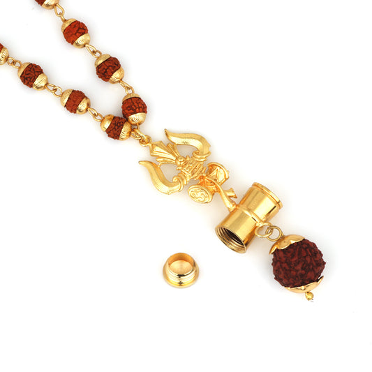 Lord Shiva Trishul and Damru Pendant with 24 Inch Rudraksh Mala