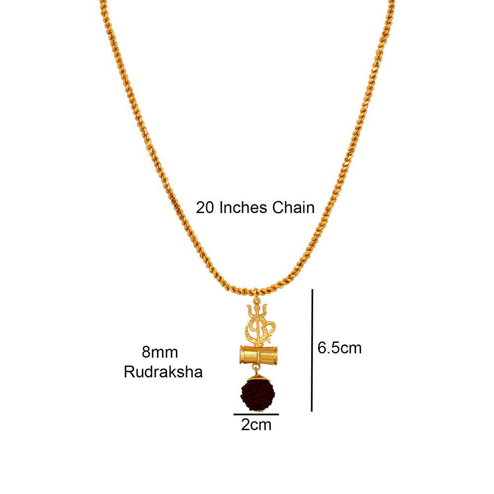 OM Trishul and Shiva Damru Pendant with 20 Inch Rope Chain