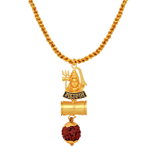Lord Shiv / Mahakal Trishul and Damru Pendant with 20 Inch Chain