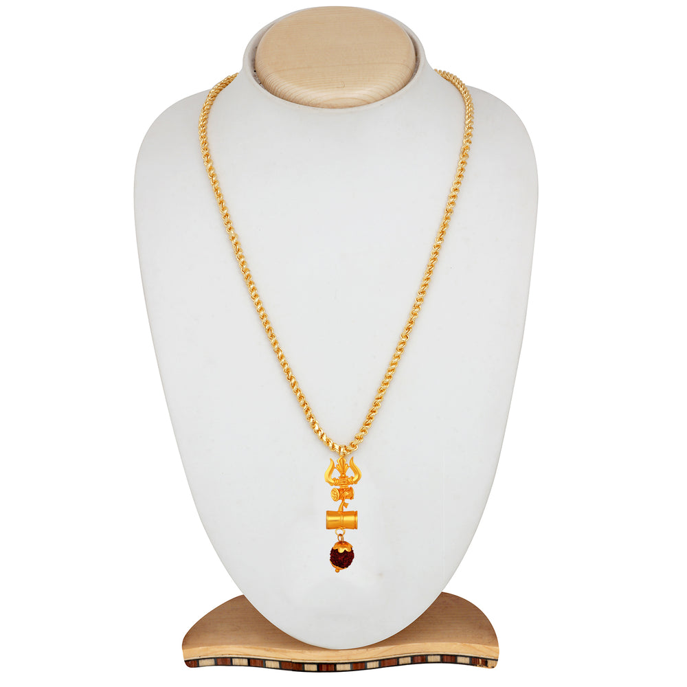 Lord Shiva Trishul and Damru Pendant with 20 Inch Chain