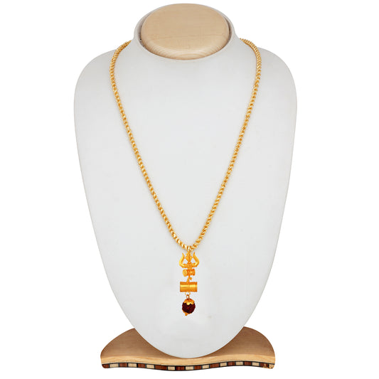 Lord Shiva Trishul and Damru Pendant with 20 Inch Chain