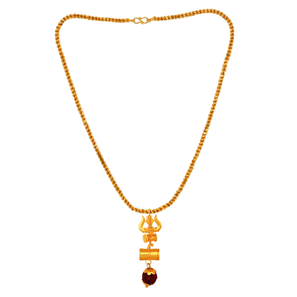 Lord Shiva Trishul and Damru Pendant with 20 Inch Chain