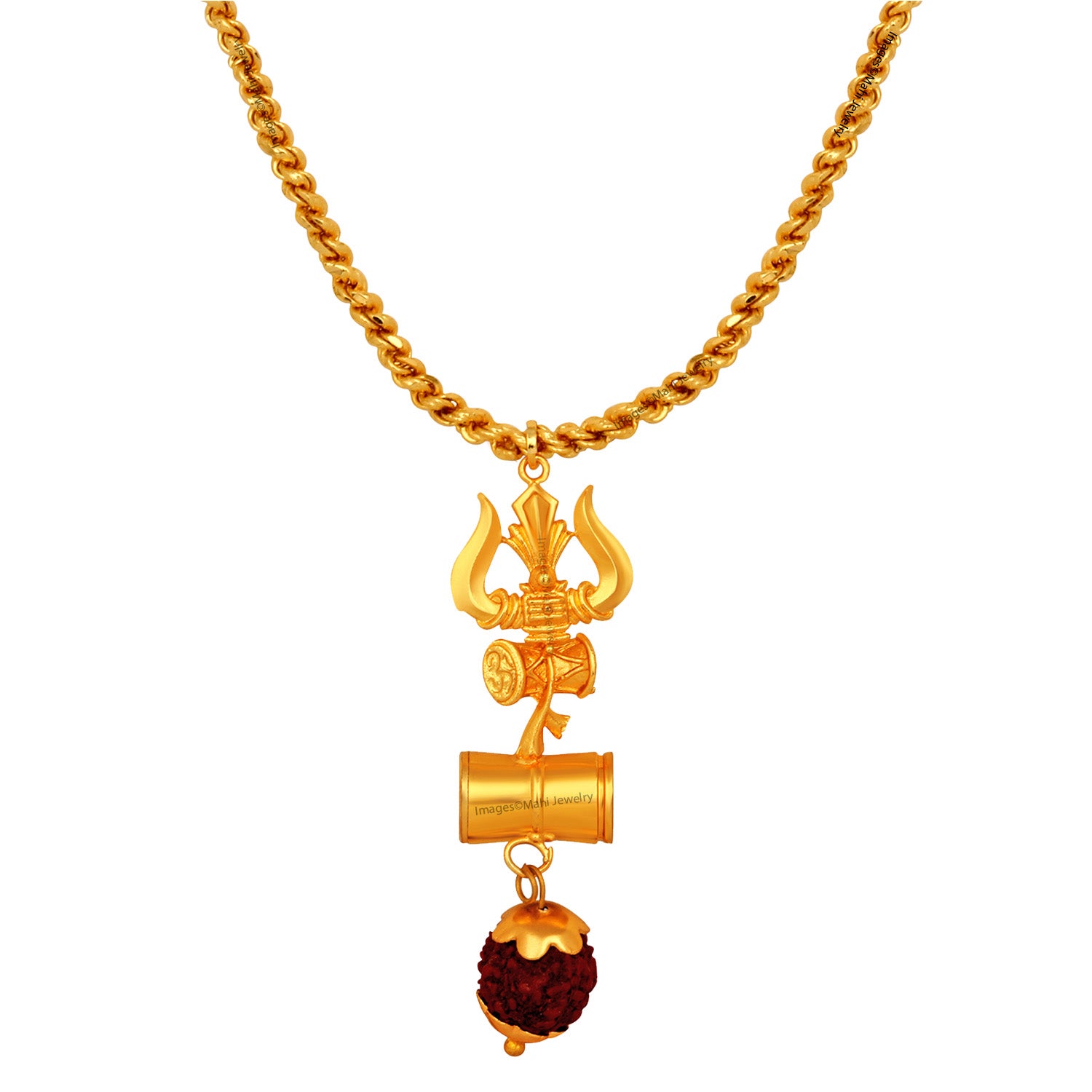 Lord Shiva Trishul and Damru Pendant with 20 Inch Chain