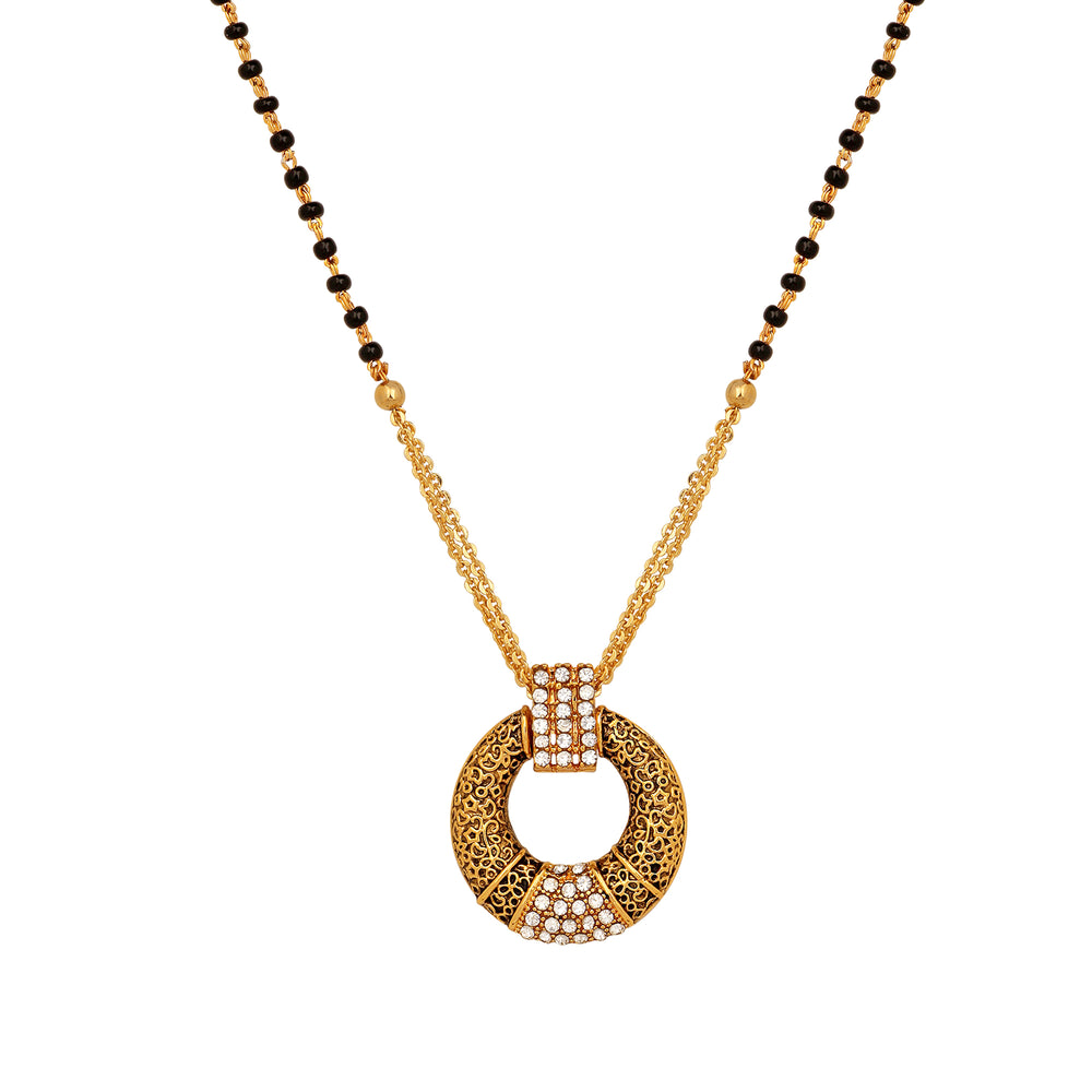 Silver Oxidized Round Crystal Mangalsutra Pendant