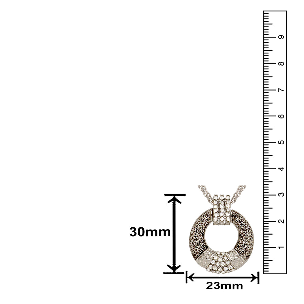 Silver Oxidized Round Crystal Mangalsutra Pendant