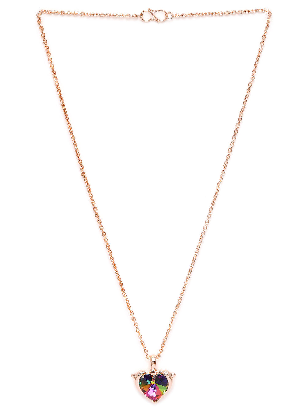 Heart Dolphino Pendant with Solitaire Multicolor Cubic Zirconia