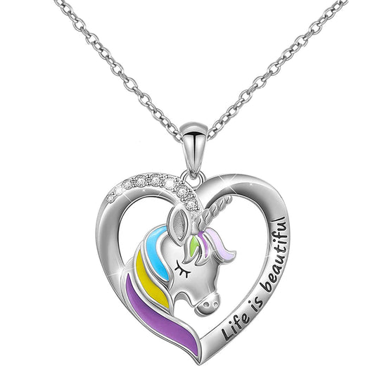 Multicolor Meenakari Work 'Your are Beautiful Engraved' Unicorn Shaped & Heart Pendant