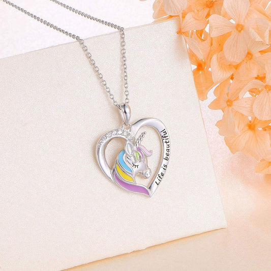 Multicolor Meenakari Work 'Your are Beautiful Engraved' Unicorn Shaped & Heart Pendant