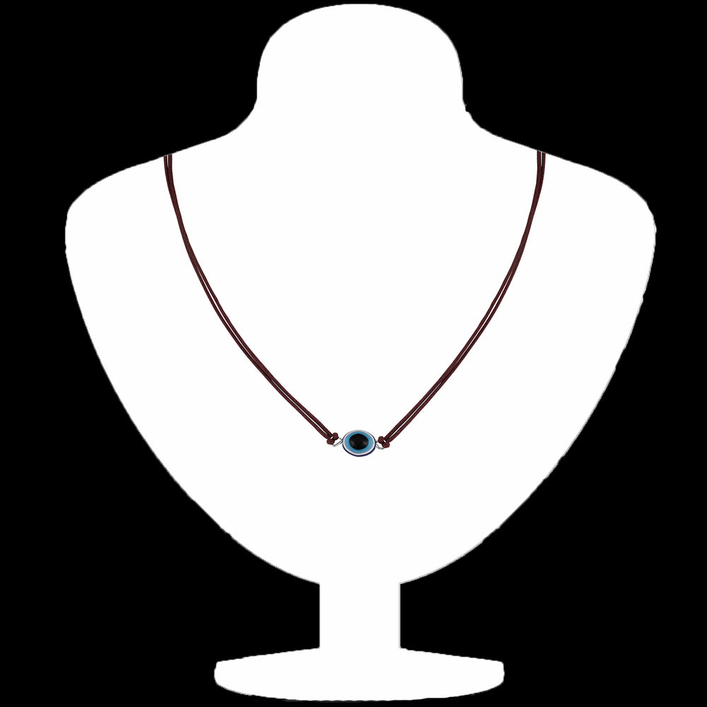 Rhodium Plated Evil Eye Adjustable Rope Necklace