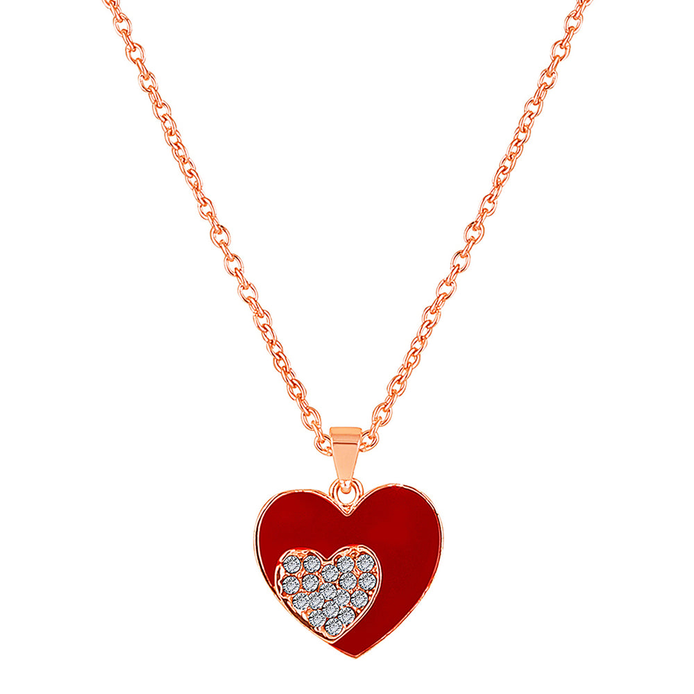 Red Meenakari Work and Crystals Dual Heart Necklace Pendant