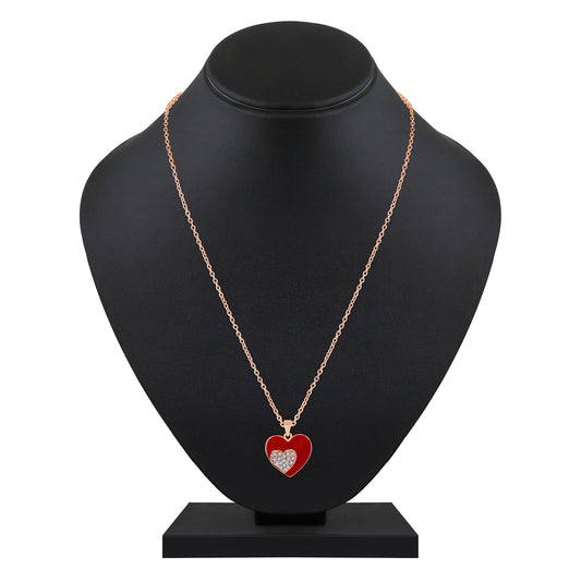 Red Meenakari Work and Crystals Dual Heart Necklace Pendant
