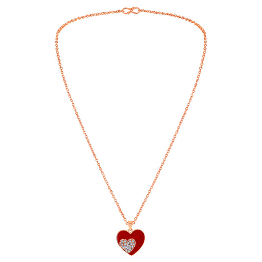 Red Meenakari Work and Crystals Dual Heart Necklace Pendant