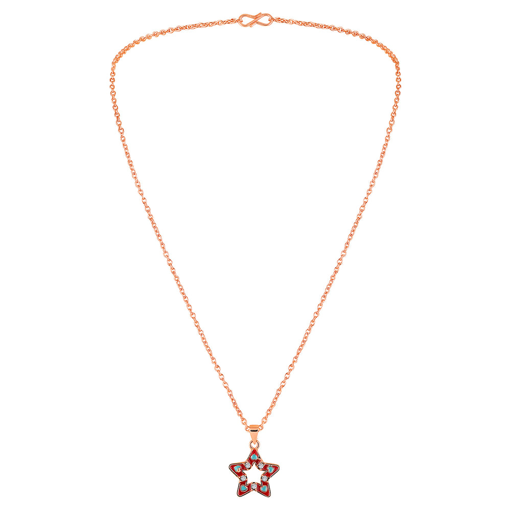 Red Meenakari Work and Crystals Star Necklace Pendant