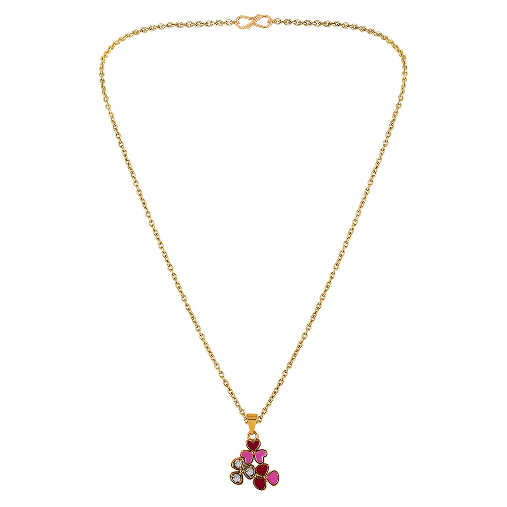 Red and Pink Meenakari Work and Crystals Floral Necklace Pendant