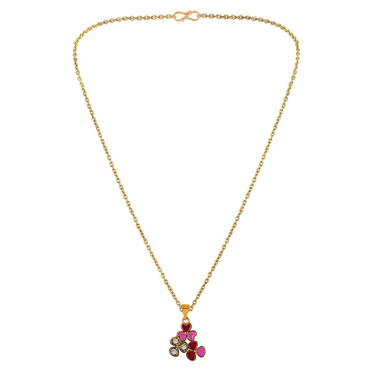 Red and Pink Meenakari Work and Crystals Floral Necklace Pendant