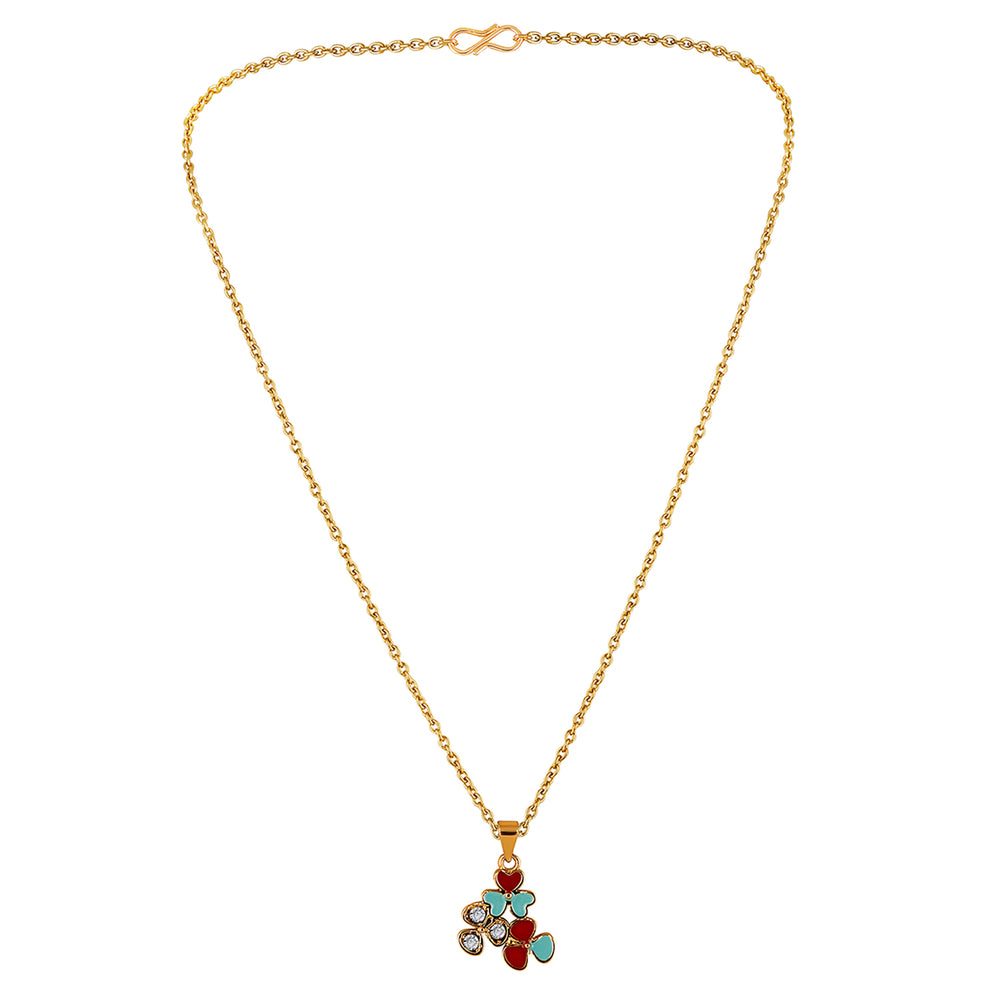 Red and Pink Meenakari Work and Crystals Floral Necklace Pendant