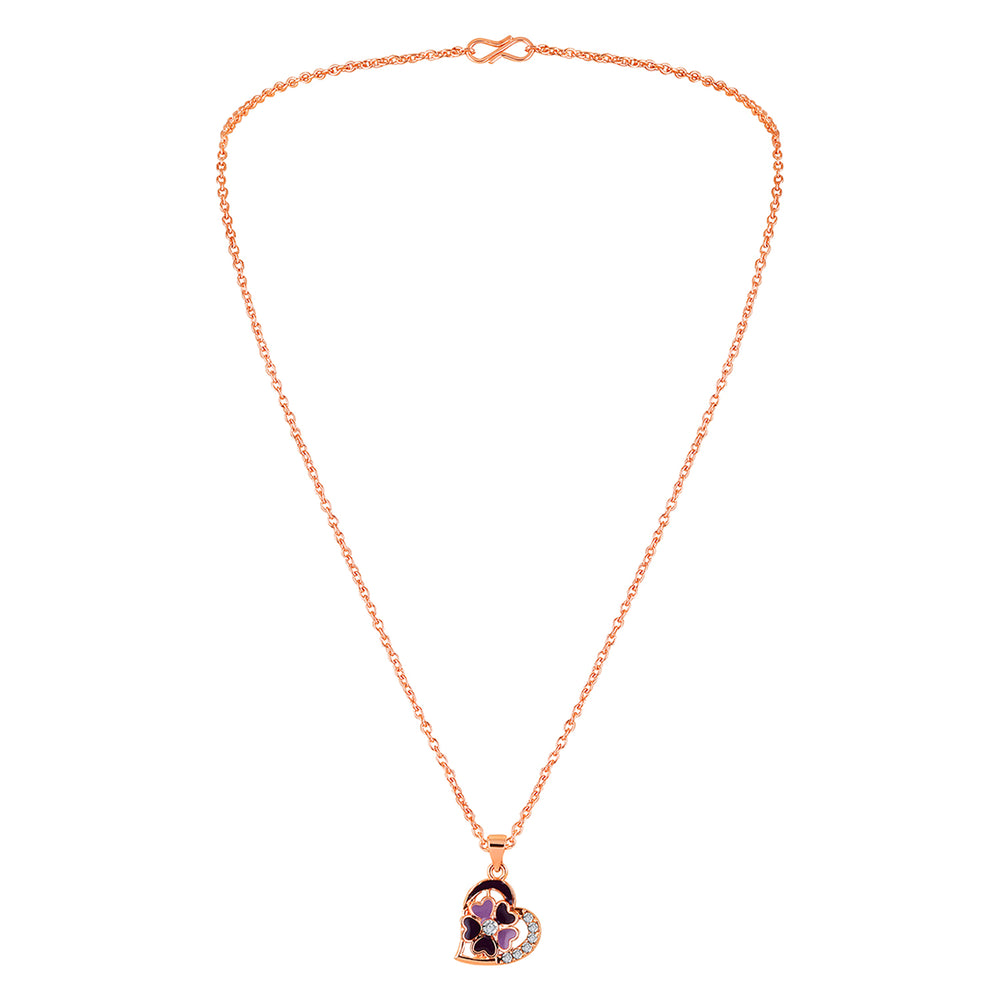Purple Meenakari Work and Crystals Floral Heart Necklace Pendant