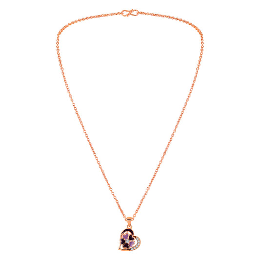 Purple Meenakari Work and Crystals Floral Heart Necklace Pendant