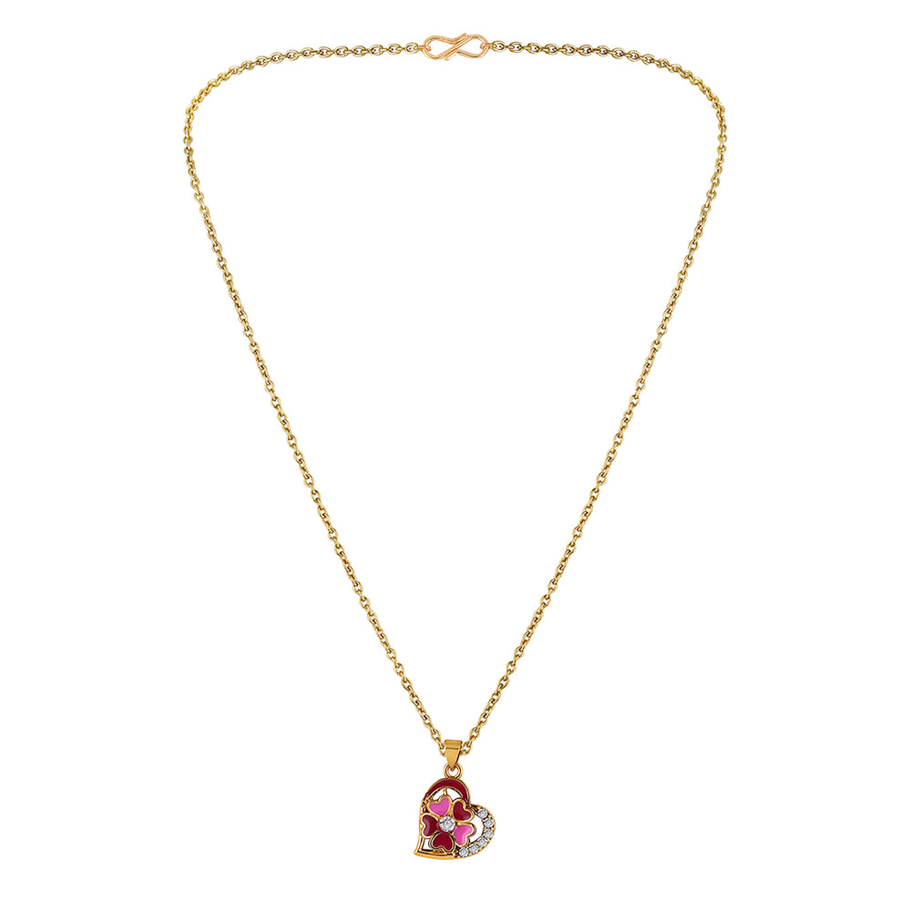Purple Meenakari Work and Crystals Floral Heart Necklace Pendant