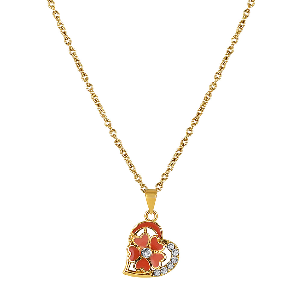 Purple Meenakari Work and Crystals Floral Heart Necklace Pendant