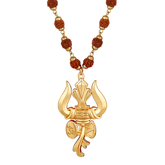 Lord Shiva Trishul & Damroo Pendant with Mala